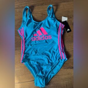 ADIDAS-NWT Women's Blue & Pink Striped One Piece Swimsuit